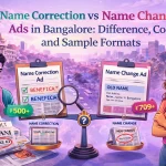 Name Correction vs Name Change Ads in Bangalore 2026 | Difference, Cost & Sample Formats | RiYO Advertising