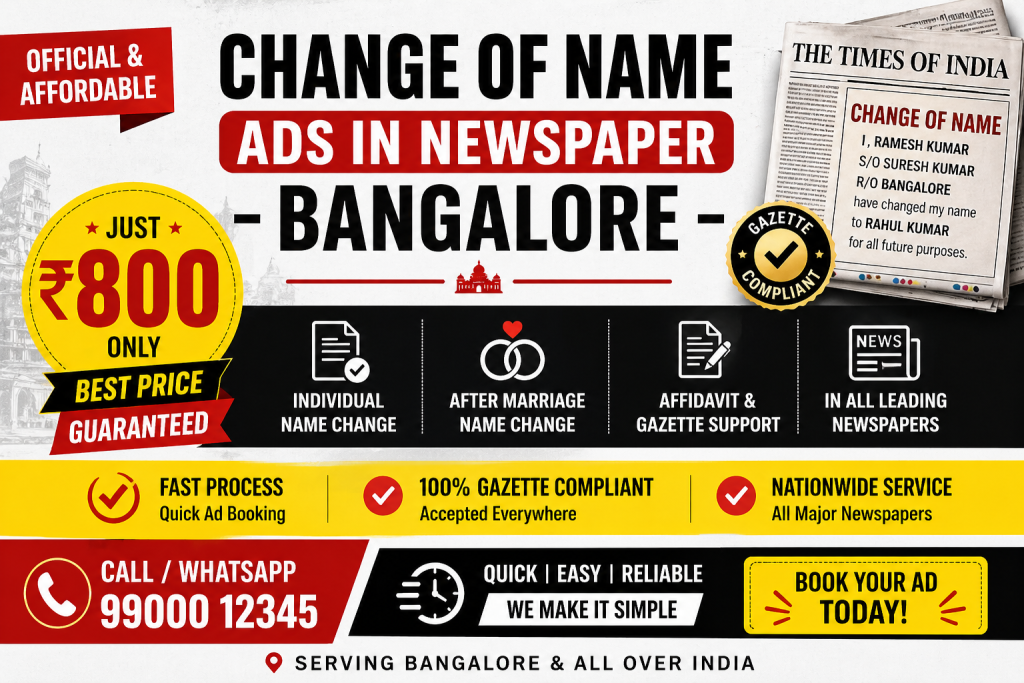 Change Of Name Ads In Newspaper Bangalore