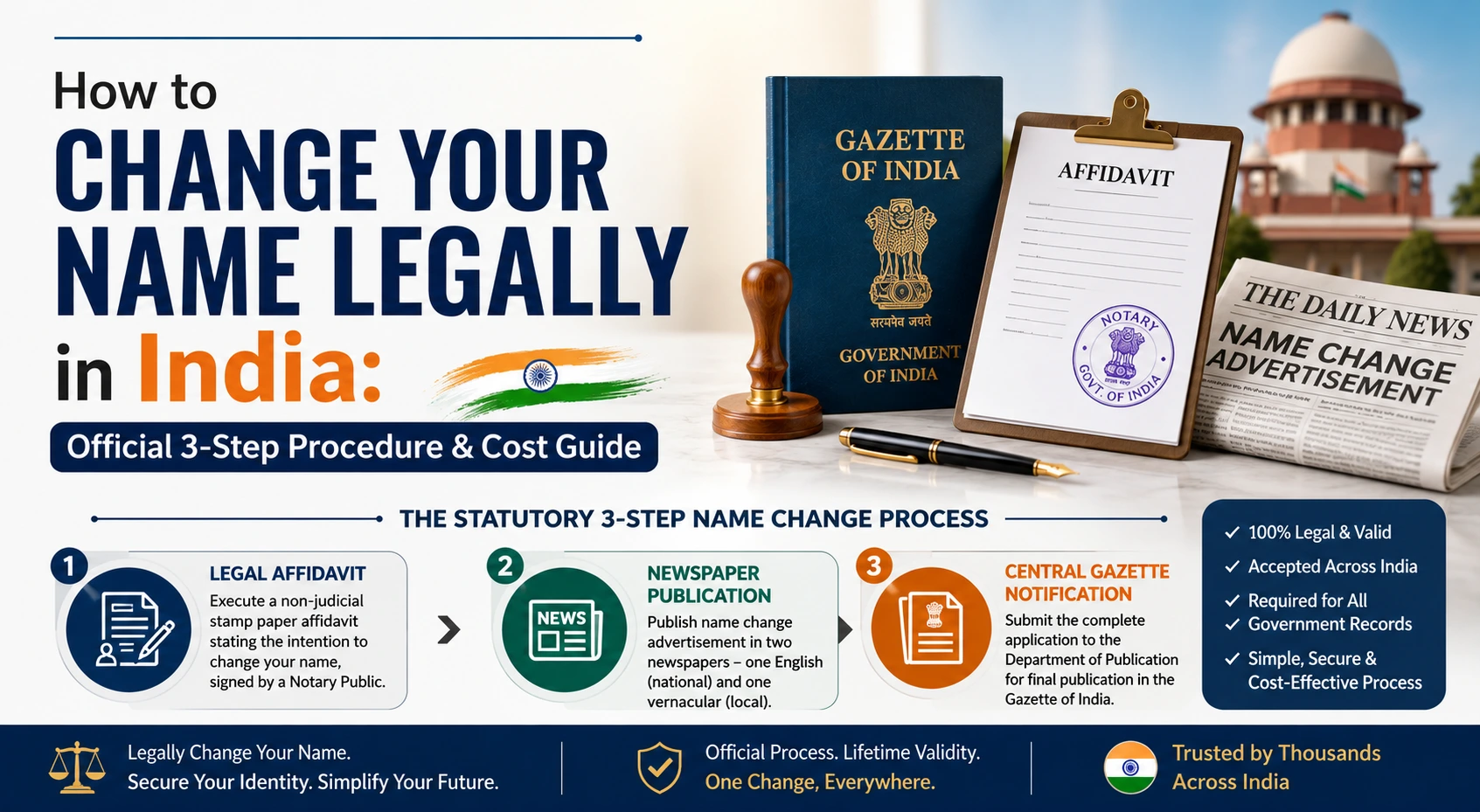How to Change Your Name Legally in India: Official 3-Step Procedure & Cost Guide